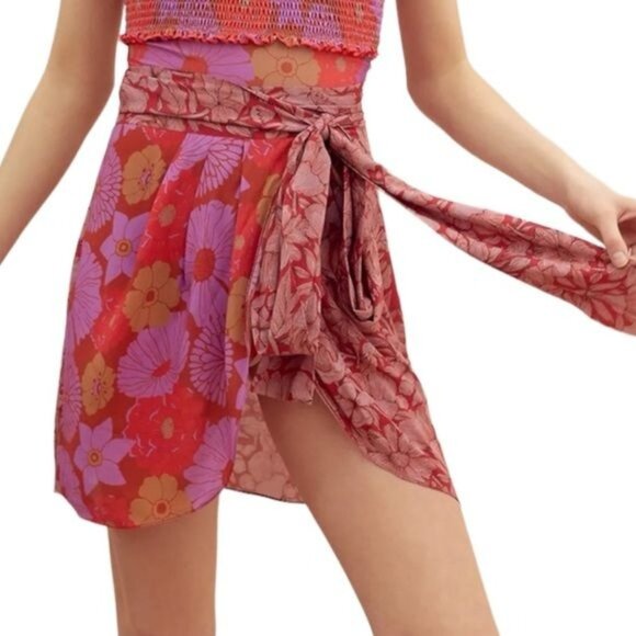 Anthropologie Carolina K Kinsale Floral Wrap Skirt in Red Motif Size Medium NWT - Picture 1 of 2